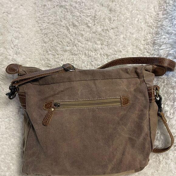 Myra Bag canvas & leather Hobo Beige gray & brown shoulder bag - Picture 4 of 11